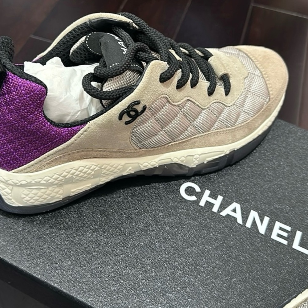 Chanel Women's Purple and Grey Suede Sneakers